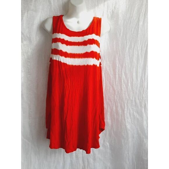 Old Navy Tops - Old navy luxe red white stretchy tie dye extra long sz large tank top